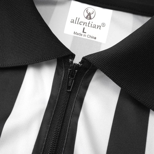 allentian Referee Shirt for Men, Official Black & White Stripe Referee/Umpire Jersey, Pro-Style Zipper-Neck Referee Uniform, Basketball, Football, Soccer Ref Shirt (M)