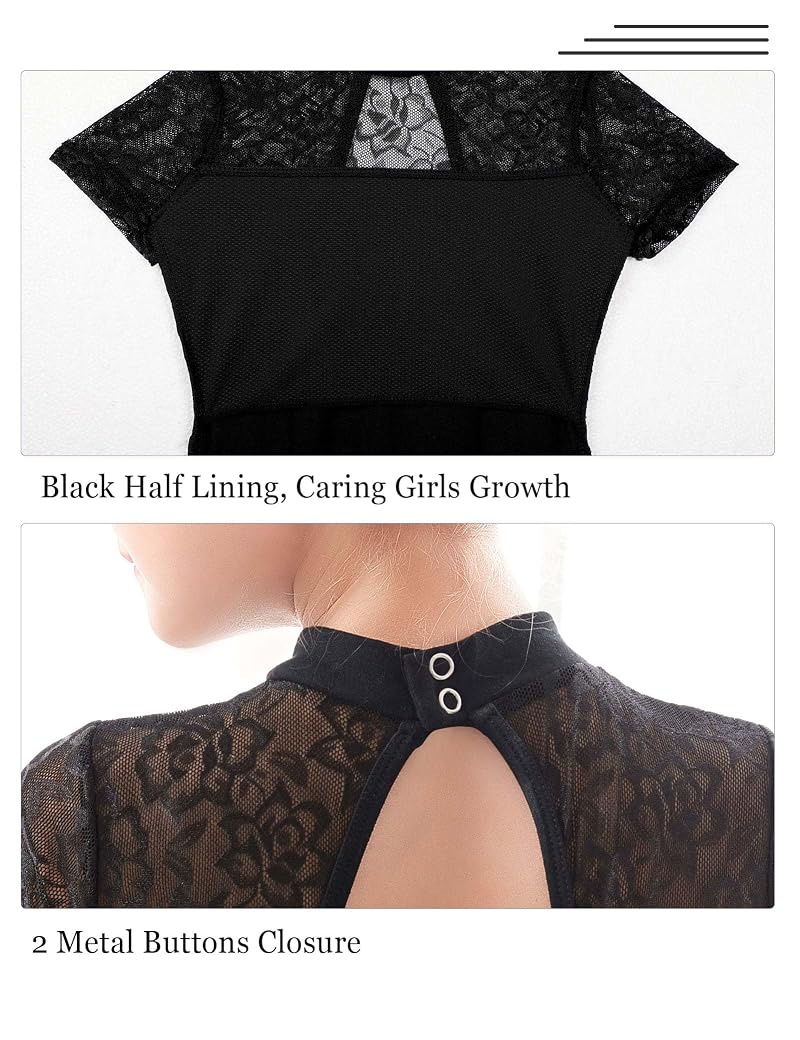 High Neck Lace Leotard for Girls - Avrigirl 12 Years Black Lace Lining