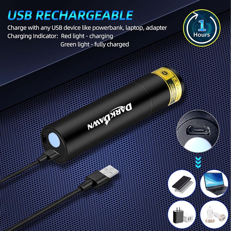 UV 365nm Black Light Mini Flashlight - V4 UV Filtered 2-Pack+Mini (DarkDawn)
