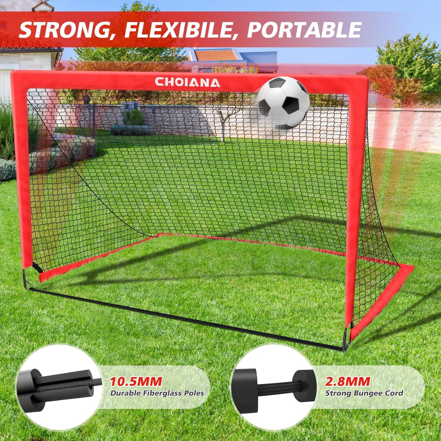 Kids Soccer Goals for Backyard Set of 2, 6x4 ft Portable Soccer Goal Training Equipment, Soccer Net w/Soccer Ball, Agility Ladder & Cones, Soccer Nets for Kids Youth Outdoor Sports Games Play