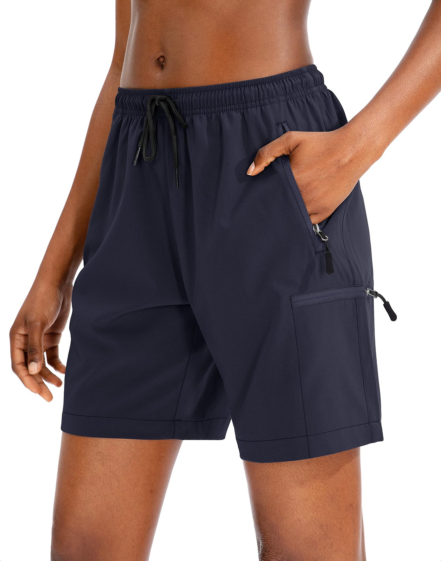 SANTINY Women's 5''/ 7''/9'' Hiking Cargo Shorts Quick Dry Lightweight Summer Shorts for Women Athletic Golf Zipper Pockets(Navy_XXL)