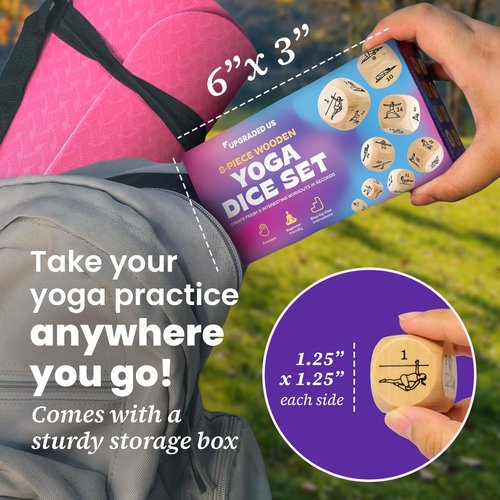 Zinsk 8-pc Wood Yoga Dice Set in Cardboard Storage Box – Creative Accessories and Yogi Gifts for Women – Create and Inspire Flows in Seconds – Increase Flexibility & Boost Mindfulness