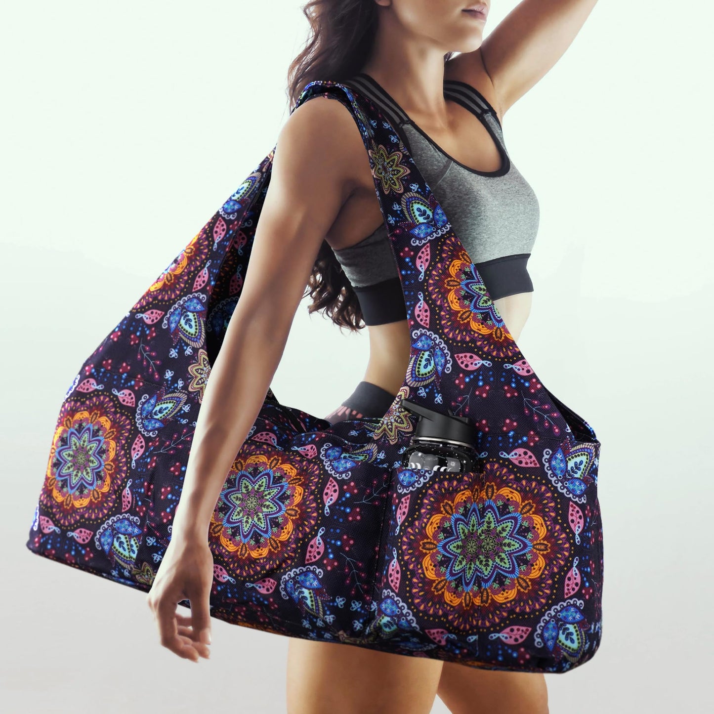 jswuffx Large Yoga Mat Bag Yoga Bags and Carriers Fits All You Stuff and Most Size Mats, Yoga Tote Bag with YogaMat Strap, Elastic Pockets and Zipper Pockets