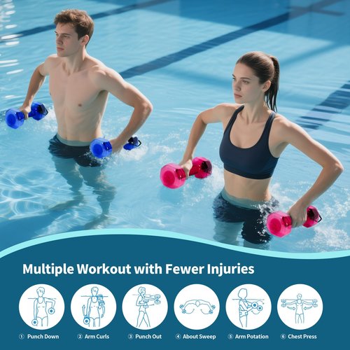 YOTAN 2 PCS Water Weights for Pool Exercise, Water Dumbbells Pool Resistance, Lightweight Pool Weights for Water Exercise Resistance, Water Aerobics Equipment for Aqua Therapy, Pool Fitness, Weight Loss, Red