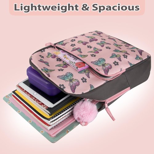 Fun School Backpack for Elementary Middle School Girls and Boys | 17 Inch Printed Backpacks for School Kids, Travel (Big Bold Butterflies)