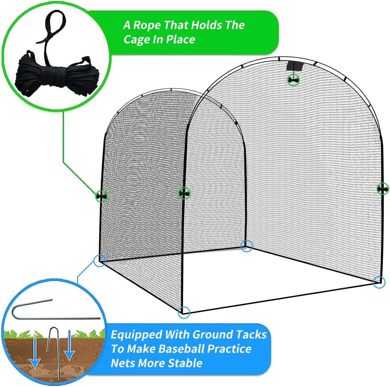 13×10×10FT Baseball Softball Batting Cage, Black Portable Batting Cages for Backyard Outdoor Pitching Practice Net