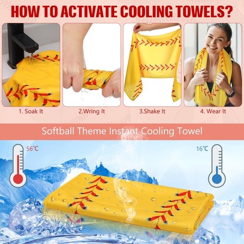CraftyDream 12 Pcs Cooling Towel Baseball Football Basketball Breathable Chilly Softball Soccer Ice Towel, 40"x12" Tennis Microfiber Accessories for Player(Yellow,Softball)