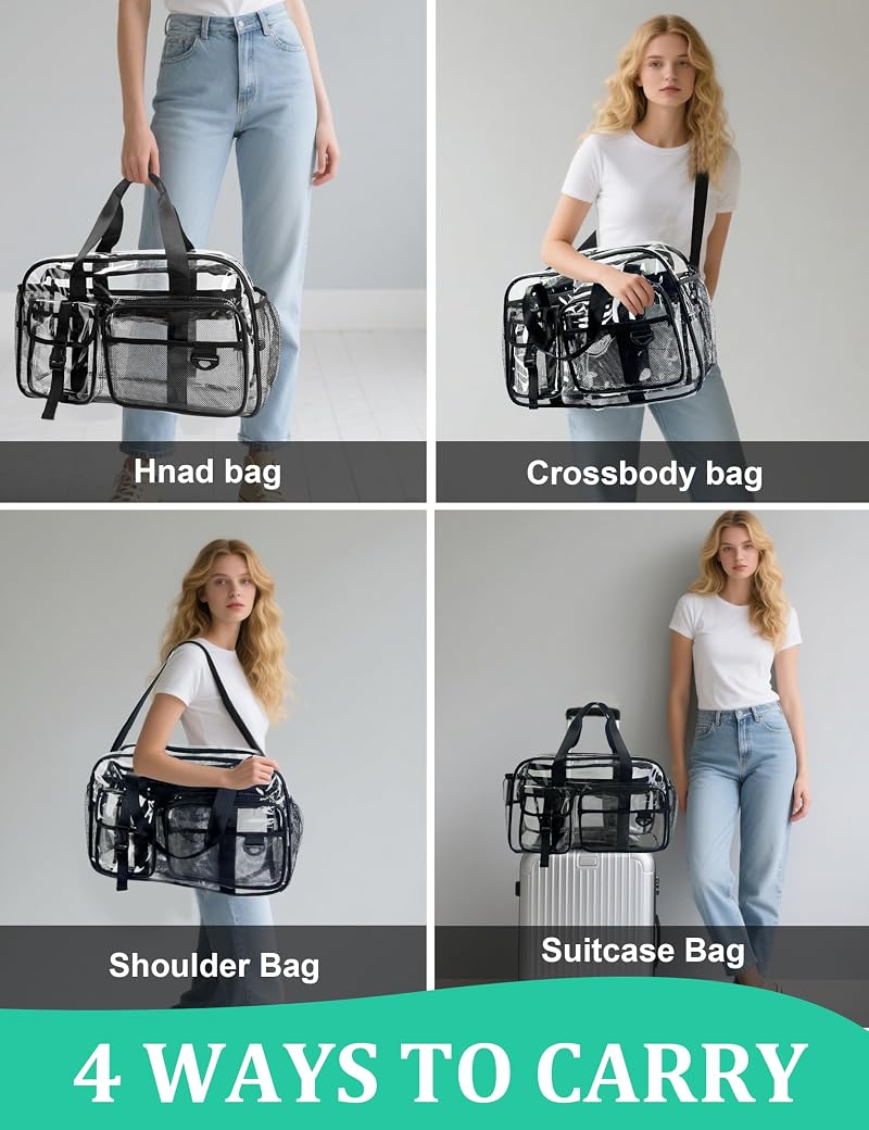 Large Clear Tote Bag 19" Luggage Carry-On with 10 Pockets, PVC Beach & Travel Bag
