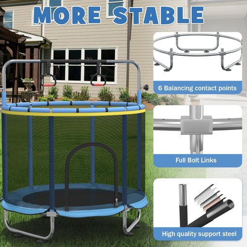 Kieperi 60“ Trampoline for Kids with Hammock,Toddler Trampoline with Basketball Hoop (Blue)
