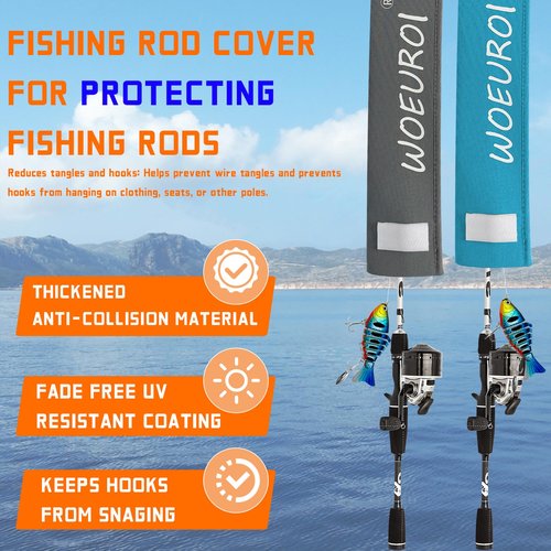 WOEUROI Neoprene Fishing Rod Sleeve Rod Socks, Fishing Pole Sleeve Rod Covers for Casting, Spinning, Trolling Fishing Rod Socks for Fishing Poles Fishing Rod Protector Floating Rods Storage Case (70")
