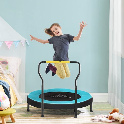 SONGMICS Trampoline for Kids, 3ft Mini Trampoline with Handlebar, Toddler Trampoline for Indoor and Outdoor, Max. Load 220 lb, Blue USTR036Q01