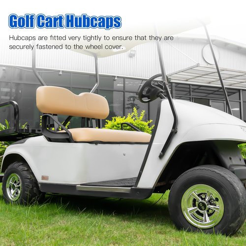 8 inch Golf Cart Hub Caps (Set of 4) - Rust-Proof SS Chrome Wheel Covers, Snap-On Design for Yamaha, EZ-GO, Club Car | Universal Fit & Weather-Resistant Accessories