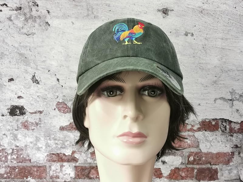 Hepandy Rooster Embroidered Dad Hat - Green, One Size Adjustable