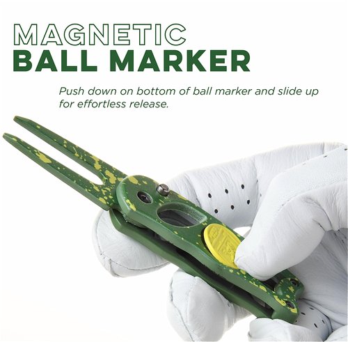 Links Golf Divot Tool with Foldable Pop-up Button & Magnetic Golf Ball Marker - Patented Golf Divot Tool and Ball Marker - Drip Collection (Amen Drip)
