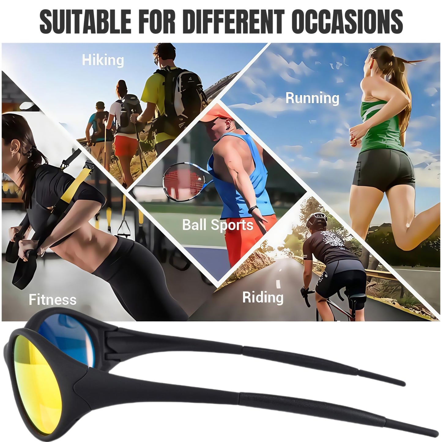 ICARA 3 Pack Sport Polarized Sunglasses for Men and Women All Day Comfort UV400 Protection for Cycling Fishing Driving (3 Pack-Black/Silver/Orange)