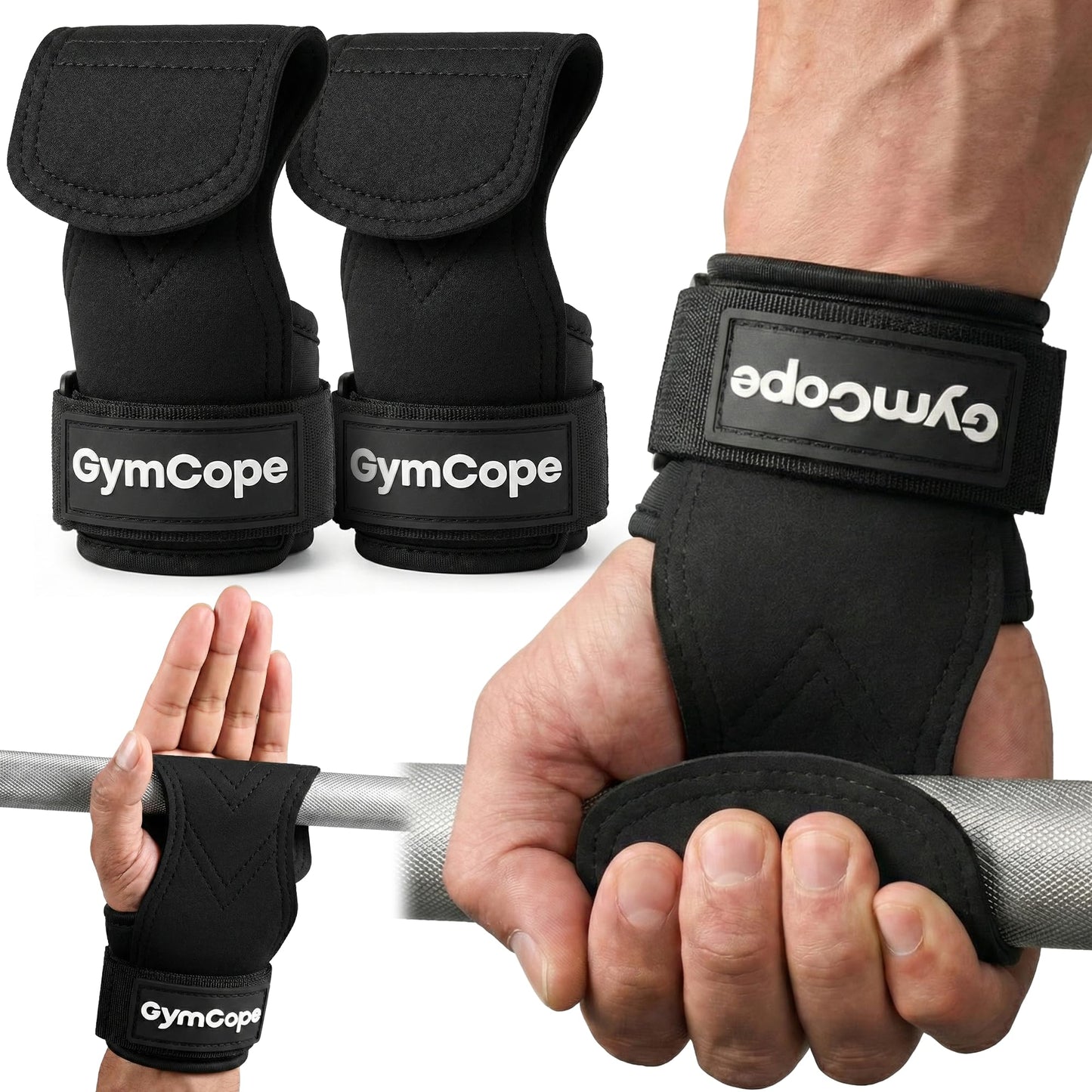 GymCope Lifting Wrist Straps for Weightlifting, Heavy Duty Wrist Straps for Deadlifts, Powerlifting, Bodybuilding and Strength Training, Secure Grip Support for Men Women, 1 Pair Black