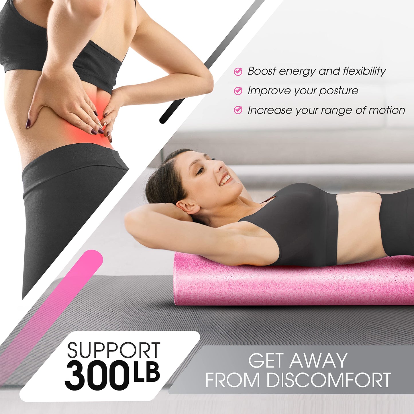 Yes4All High-Density EPP Round Back Roller Foam, Exercise Foam Roller for Yoga, & Pilates, Multiple Sizes and Colours, Fuschia Rose - 12 inches