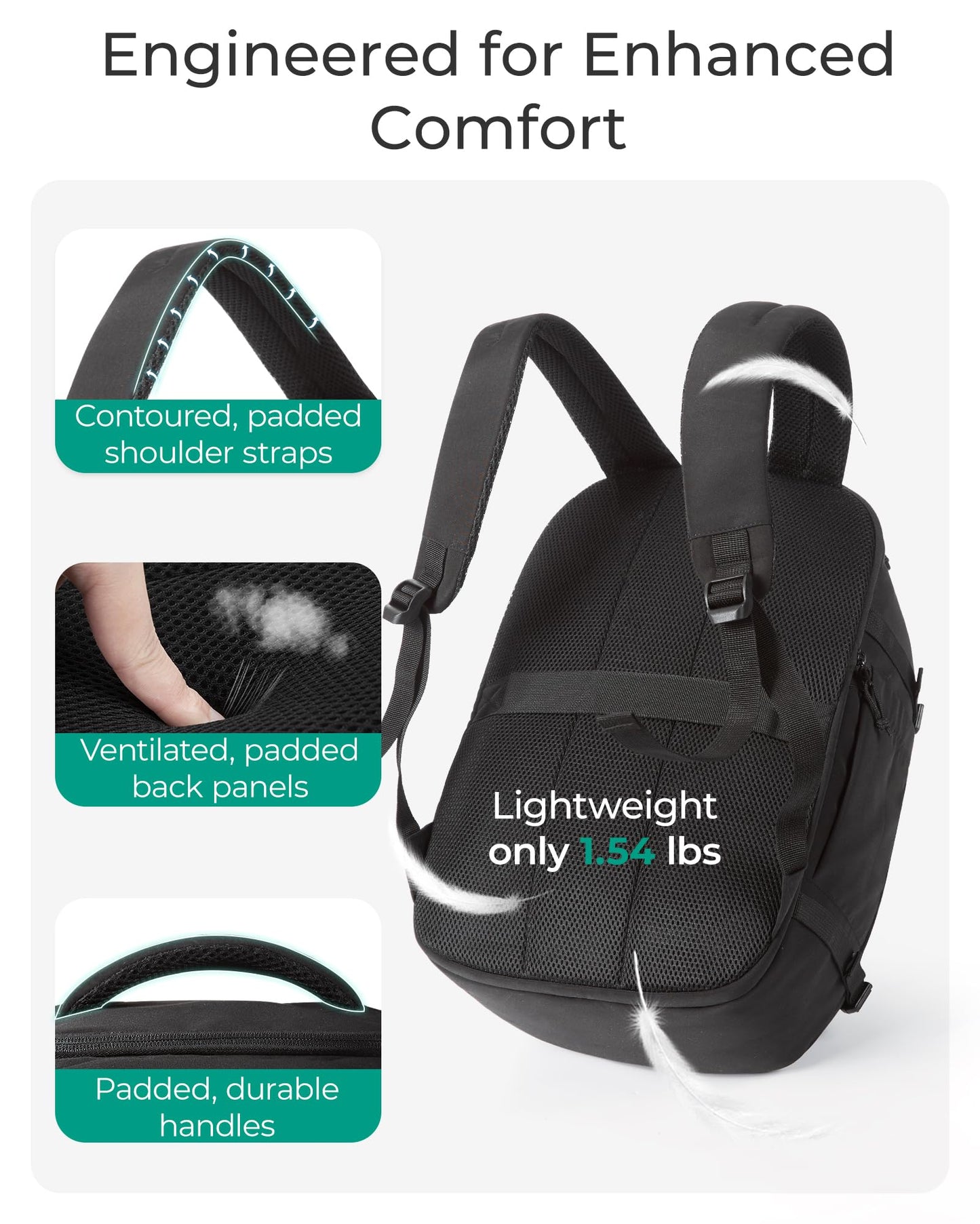 BAGSMART 28L Water-Resistant Travel Backpack, USB Port, 17.3" Laptop, Black