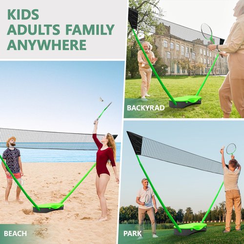 FBSPORT Portable Badminton Net Set with Storage Base, Folding Volleyball Badminton Set with 2 Badminton Rackets 2 Shuttlecocks 10x5 ft Net, Easy Setup for Beach Backyard Combo Set Sport Games