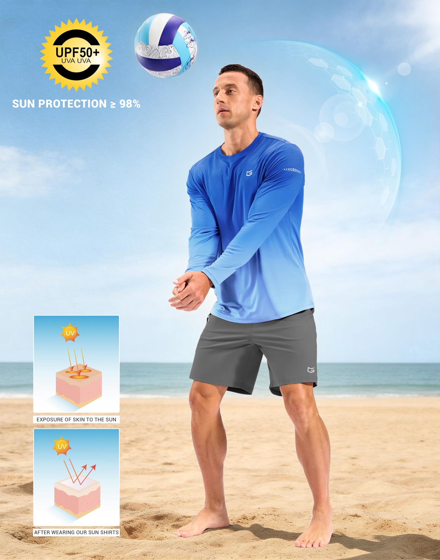 Men's Sun Protection Long Sleeve Shirts UPF 50+ Rash Guard Swim Lightweight Cooling UV SPF Shirt Fishing Workout Quick Dry