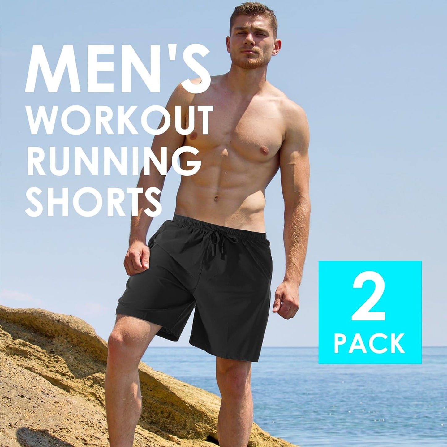 2 Pack Mens Running Athletic Shorts for Men's Lightweight Workout Gym Shorts Quick Dry Hiking Basketball