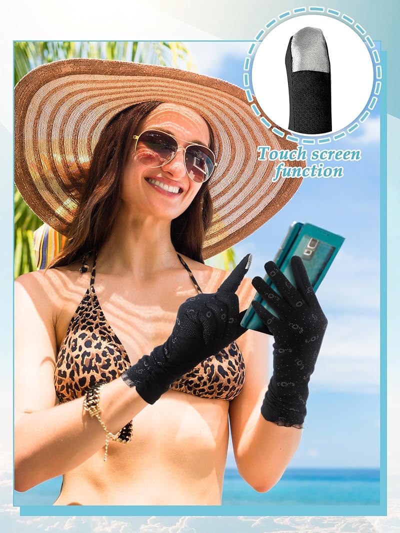 Sun Protection Gloves for Women – 3 Pairs UV Blocking Driving & Outdoor Gloves, Breathable Cotton