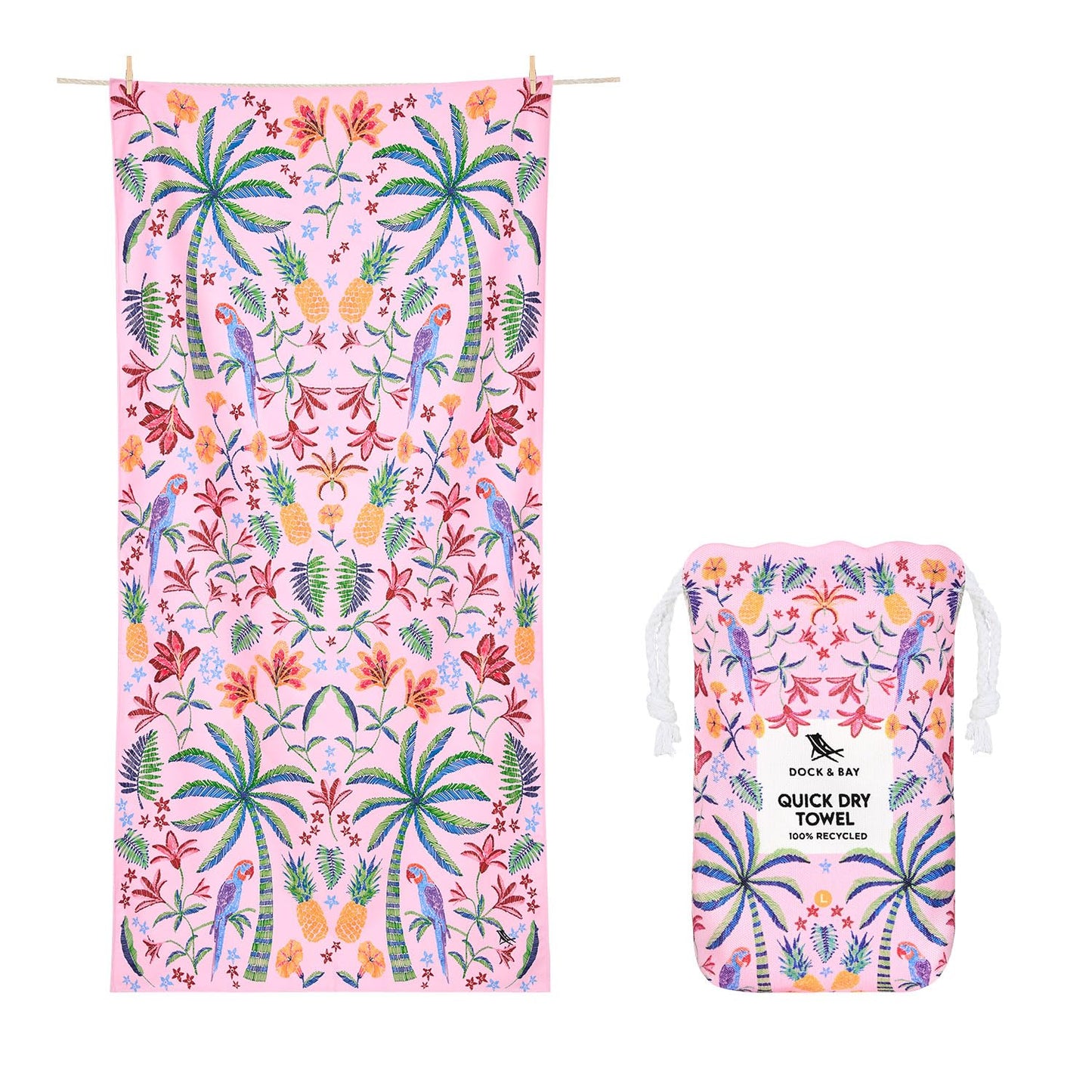 Dock & Bay Beach Towel - Quick Dry, Sand Free - Compact, Lightweight - 100% Recycled - Includes Bag - Pink Paradise - Extra Large (200x90cm, 78x35)