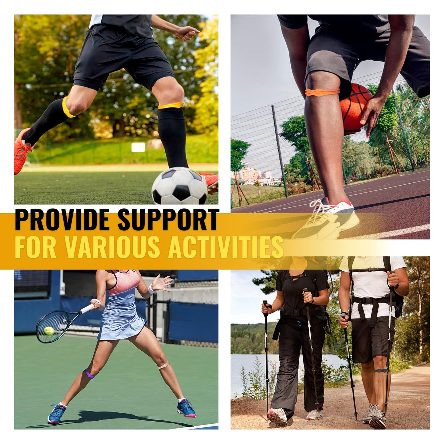 Fit Geno Knee Strap Patella Support: Knee Band for Patellar Tendon Pain Relief - Knee Brace for Tendonitis Jumpers Running Sports Basketball Men Women 2 Packs (Black)
