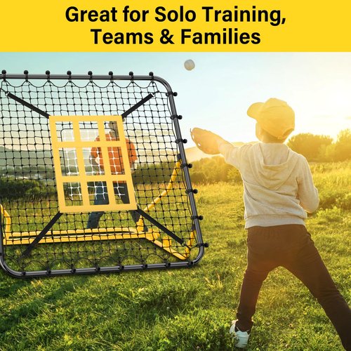 Baseball Rebounder Net 4x4.5FT Pitch Back Baseball Rebounder with Strike Zone & 9-Grid Target Adjustable Pitching Net for Grounders Batting Pitching Fielding Bounce Back Softball Volleyball Soccer Net