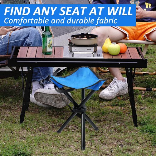 KKONHII Portable Folding Camping Stool, Collapsible Tripod Stool Chair for Adults, 3 Legged Blue Chair with Adjustable Handle for Outdoor Travel Camp Picnic Fishing Hunting Walking Hiking
