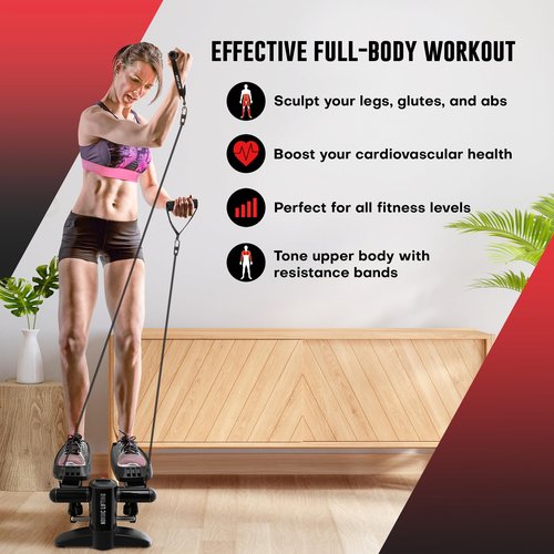 Nordic Lifting Mini Stepper & Stair Climber – Black– Compact Fitness Stepper w/Resistance Bands, LCD Monitor, 330LB Weight Limit – Home Leg & Thigh Workout Machine