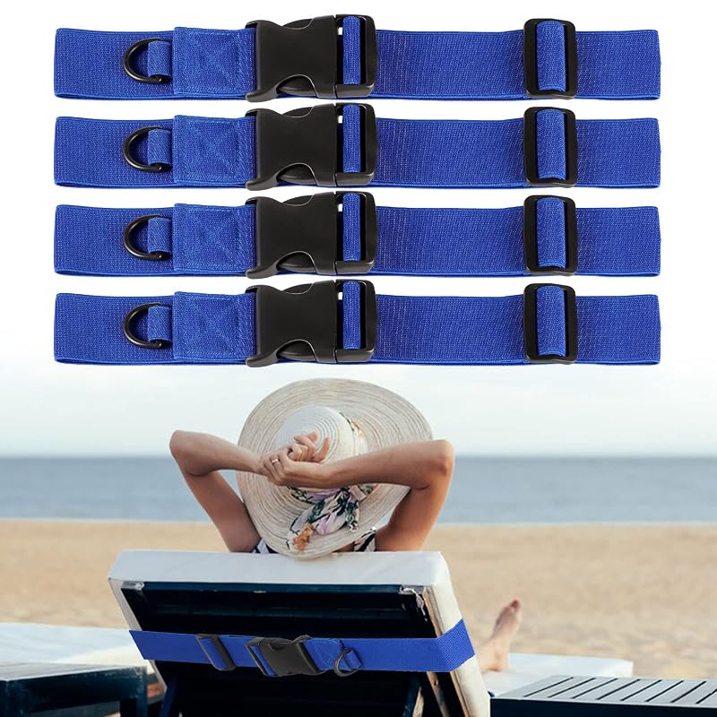 4 Pack Beach Towel Bands with Adjustable Buckles – 2×15.7 in Clips for Cruise Chairs