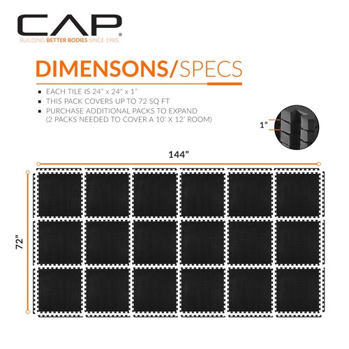 CAP Barbell 1-Inch Interlocking EVA Foam Exercise Puzzle Mats - 3 Pack | 24" x 24" x 1" | T Pattern - Black
