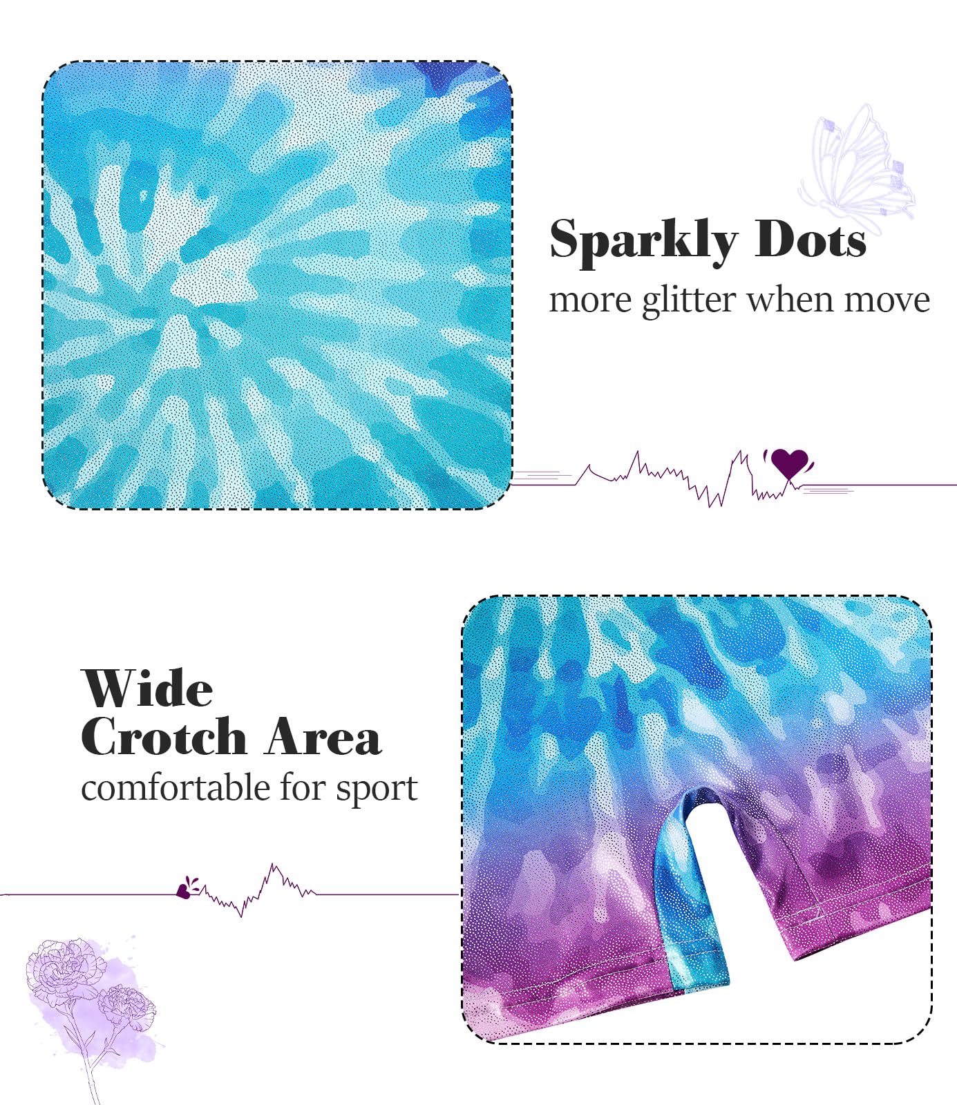 Vogseek Sparkly Gymnastics Leotards for Girls 5 6 Years Cute Psychedelic Tie Dye Shiny Ballet Dance Unitards Biketards with Hair Scrunchie Kids Tumbling Shorts Activewear Clothes