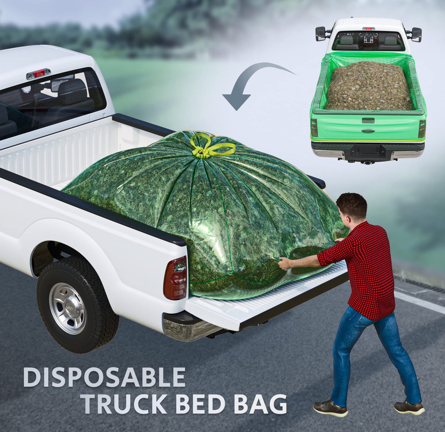 TidyFriend Truck Bed Bag 101" x 75" x 50", Heavy Duty Waterproof Truck Bed Storage Liner with Drawstring – Reusable Dumpster Bag for Waste Management, Hauling, and Moving (Green)