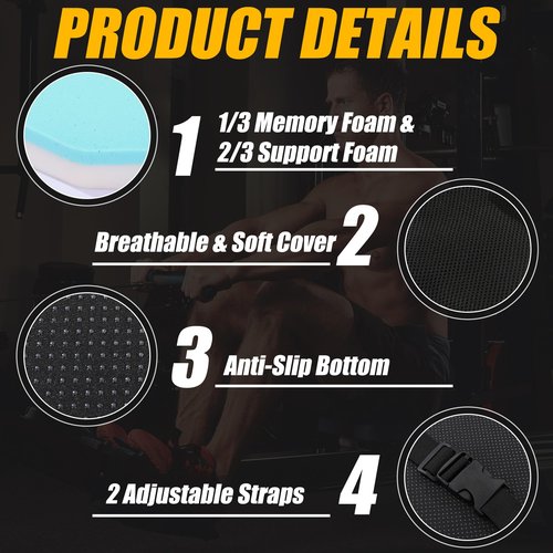 MABOZOO Exercise Bike Seat Cushion, Comfort Recumbent Bike Seat Cushion Stationary Pad with Washable Cover, Foam Rower Mat Pad for Rowing Machine, Bicycle