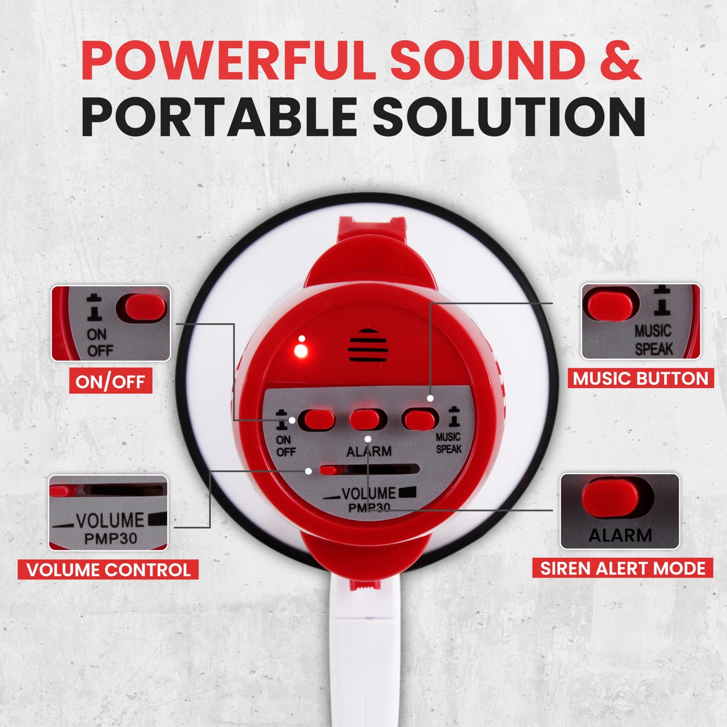 Pyle 30W Megaphone Bullhorn with 1200-Yard Range, Built-in Siren, Voice & Alarm Modes, Adjustable Volume Control, Ergonomic Pistol Grip, Foldable Handle - Ideal for Indoor/Outdoor Sports & Events