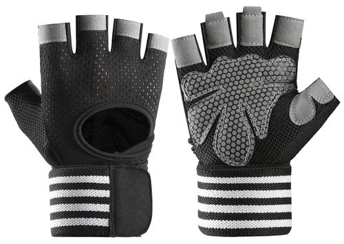 SUJAYU Workout Gloves for Men Workout Gloves Women, Wristband Weight Lifting Glove Breathable, Silicone Anti-Slip Weightlifting Glove Gym Accessories (Black, Medium)