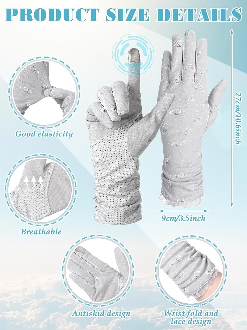 Sun Protection Gloves for Women – 3 Pairs UV Blocking Driving & Outdoor Gloves, Breathable Cotton