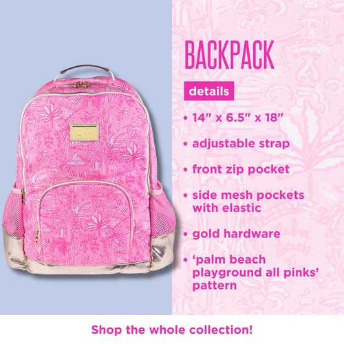 Lilly Pulitzer Large Backpack with Pockets, Adjustable Straps and Top Handle, Large Bookbag for Work and Travel (Palm Beach Playground)