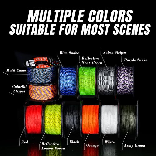 WEREWOLVES 1.18mm Micro Paracord – 125ft (38m) Lightweight Survival Cord,Thin Braided Rope for Survival Bracelets, DIY Crafts, Camping, Fishing, Wind Chime Replacement (Black, 125 ft)