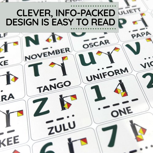 Nautical Flags and Codes Quick Reference Chart - Guide to Maritime Flag Signals, Morse Code, Phonetic Alphabet, and Flag Semaphore on 8.5" x 11" Waterproof Card - Perfect Sailing Book Companion
