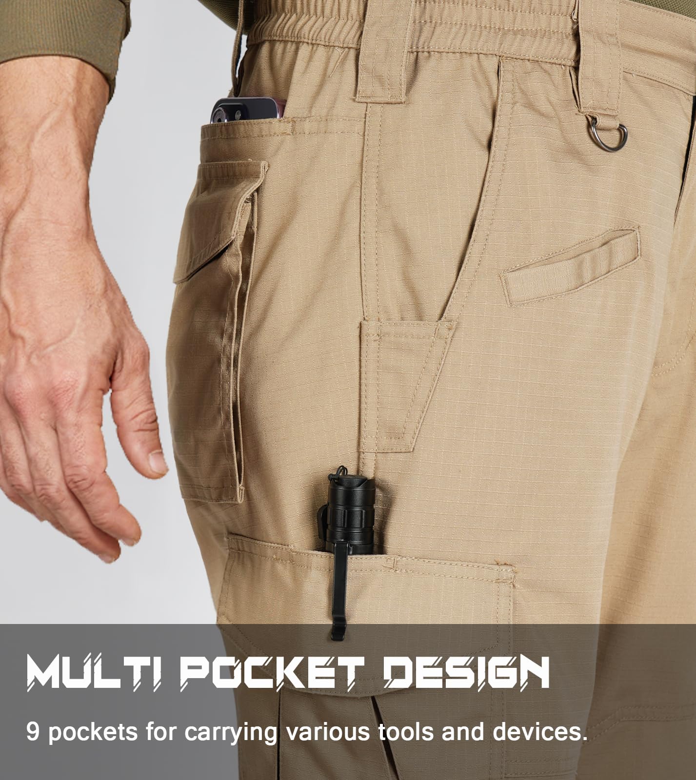 SPOSULEI Mens Tactical Pants Lightweight Ripstop Cargo Work Pants Waterproof Hiking Military Army Pants with Pockets Outdoor Apparel Dark Khaki 36Wx30L