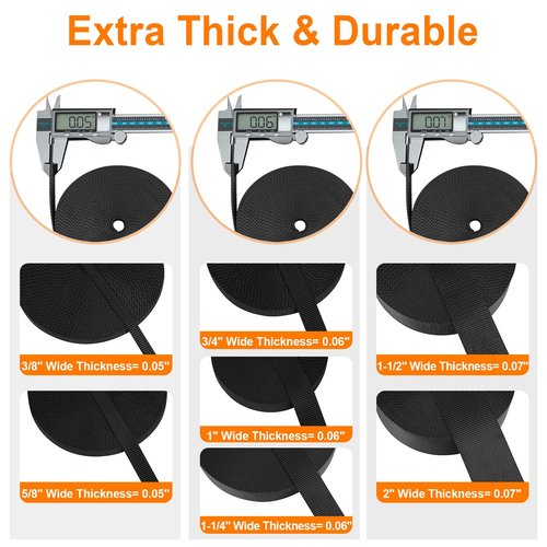 BEYOURD Extra Thick Webbing, Heavy Duty Nylon Straps, Flat Strapping for Outdoor DIY Gear Repair (1" x 12 Yard)
