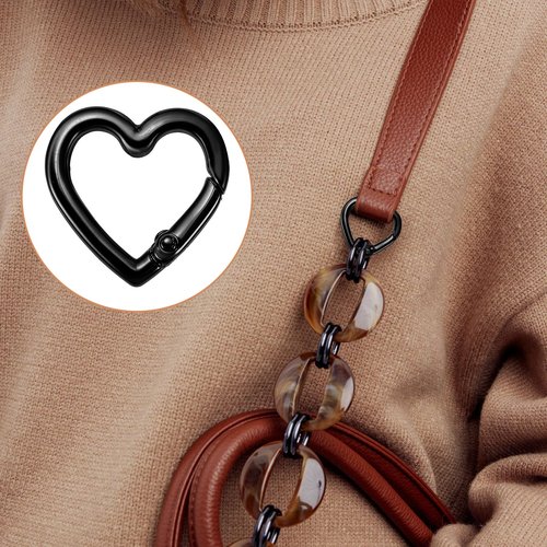 6 Pcs Heart Carabiner Clip 2 Size Heavy Duty Heart Carabiner Spring Snap Clasp Hook for Camping Hiking Fishing Traveling Purses Backpack Keychain DIY Crafts Women Festival Gifts Gold Silver Black