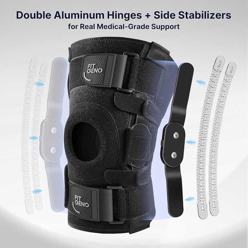 Fit Geno ReActive+ Hinged Knee Brace with Side Stabilizers - Black, M/L/XL