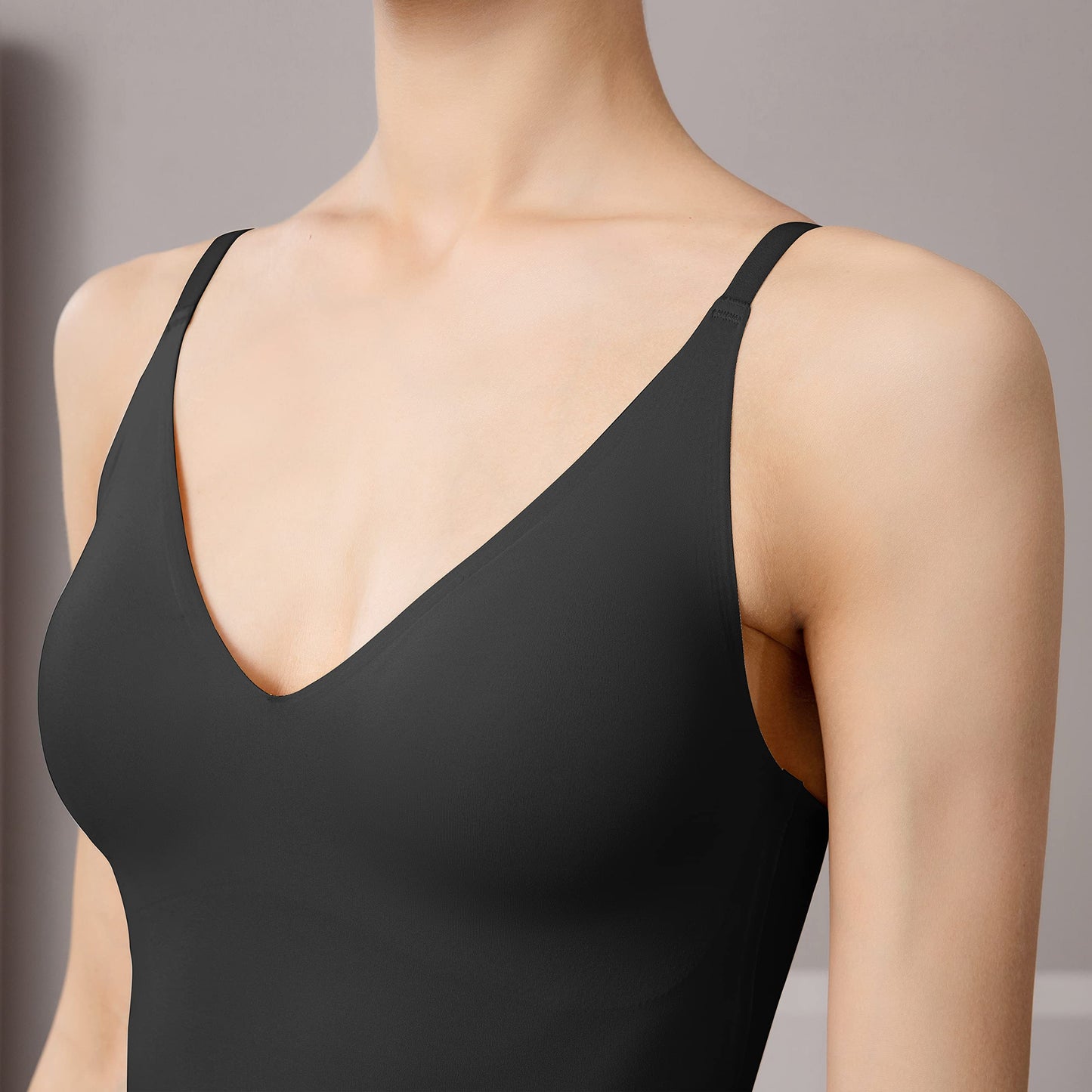 Women's Fit Camisole with Built in Bra - Spaghetti Straps Camis Tank with Chest pad One-Piece Cut Seamless (M, A-Style-Black)