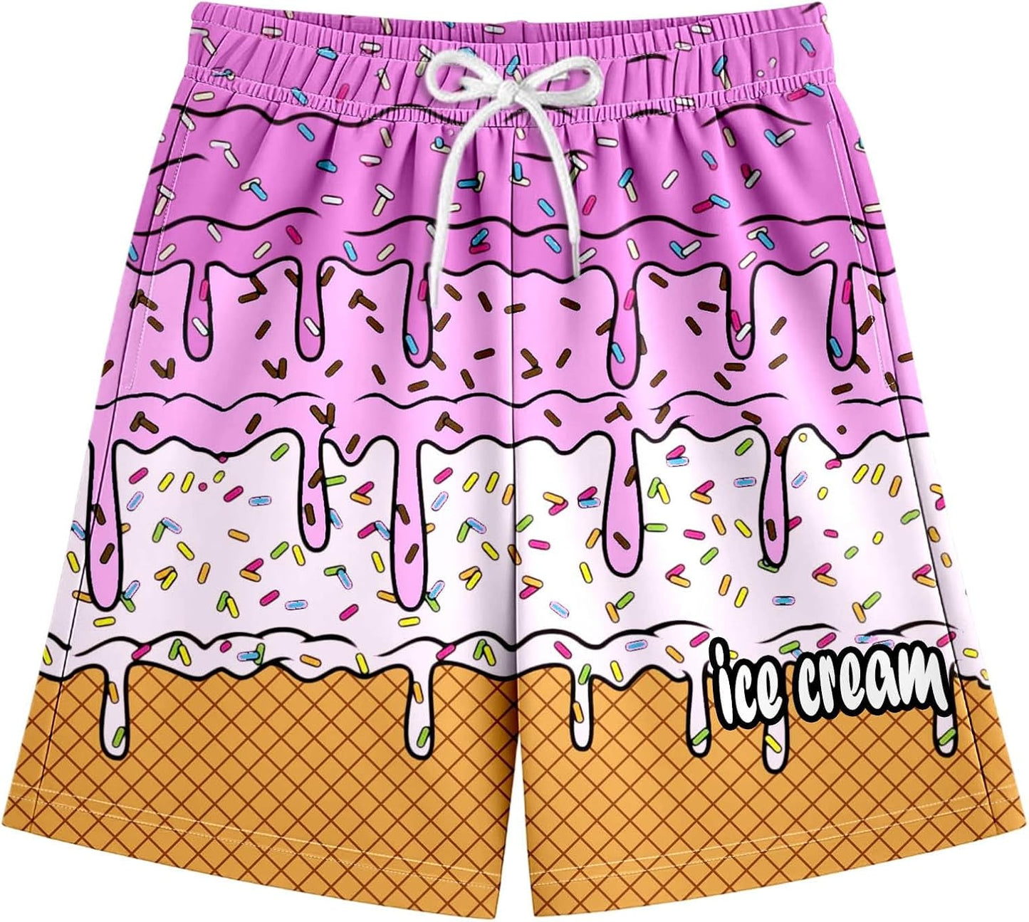 Ice Cream Boy Baseball Shorts Waffle Or Cone Preppy Shorts,Kids Youth Ice Cream Drip Track Short Pants