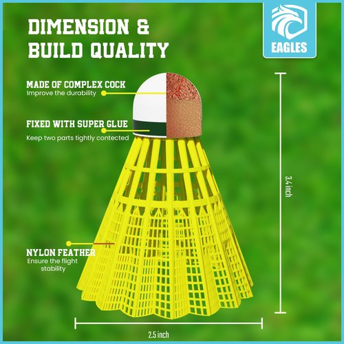 Badminton Birdies - Nylon Bedminton Shuttlecocks for Baseball/Softball Batting Training - Shuttle Balls for Indoor and Outdoor Matches ~ Highly Stable & Durable Plastic badmington Birdie Ball set