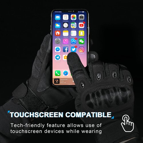 WTACTFUL Touchscreen Motorcycle Tactical Gloves for Men for Airsoft Paintball Cycling Motorbike MTB Bike ATV Hunting Hiking Riding Work Outdoor Sport Work Gloves Black Large